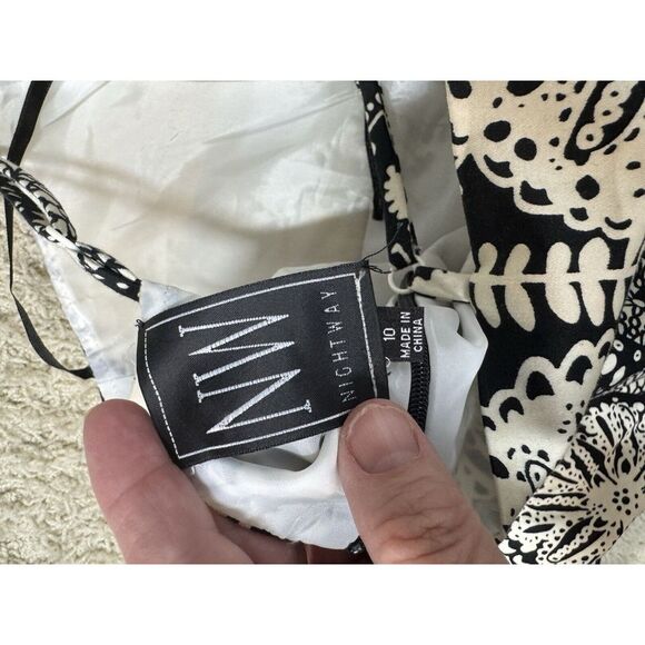 Nightway Womens Swing Dress With Crinoline Skirt Adj Straps Abstract Print Sz 10 - Picture 12 of 16